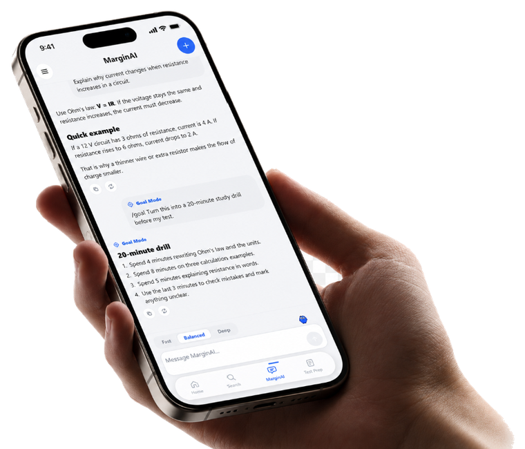 MarginAI study chat on a phone