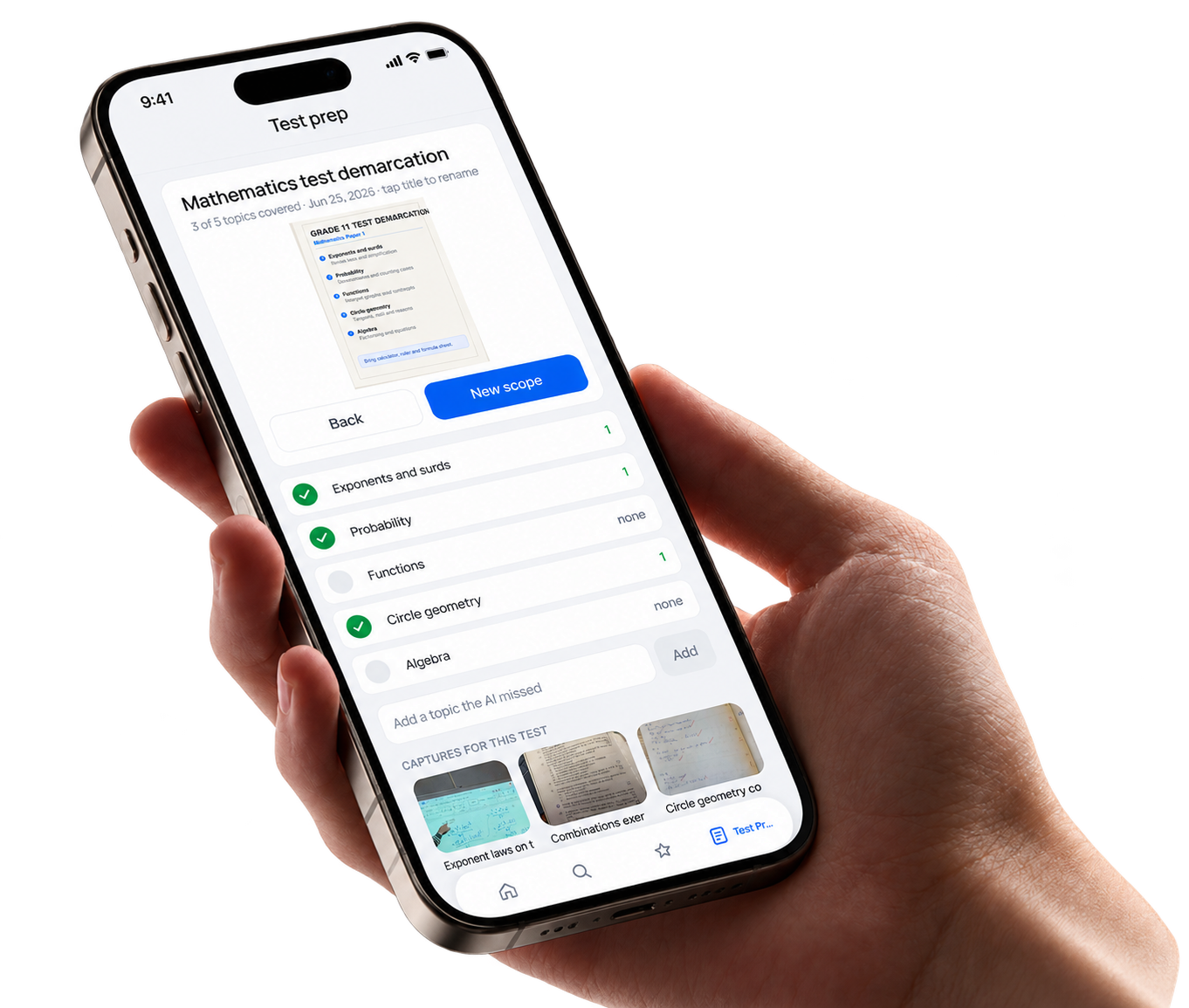 Margin Test Prep screen on a phone